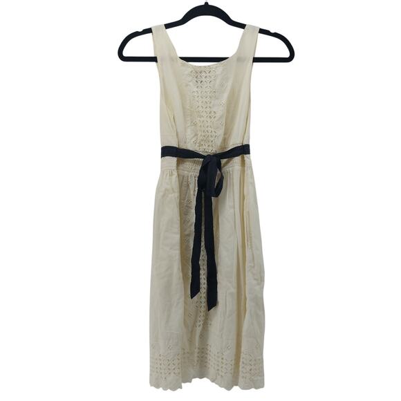 Edme & Esyllte Cream Black Sz S Camilla Eyelet Belted Dress - Picture 2 of 13
